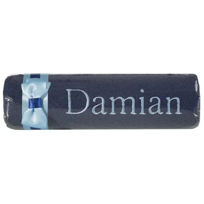 Ręcznik z haftem 50x90 Damian granatowy błękitna kokarda na prezent imieninowy