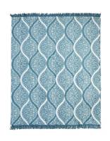 Koc bawełniany akrylowy 150x200 041 JB niebieski ornamenty orientalny z frędzlami narzuta na łóżko