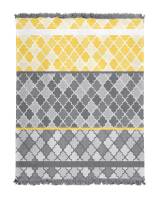 Koc bawełniany akrylowy 150x200 szary żółty maroko romby geometria z frędzlami 067 JB na łóżko turecki 123