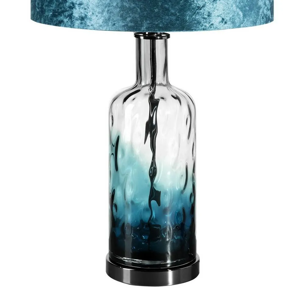 Lampa stołowa Clarisa turkusowa 38x66 do salonu sypialni na szklanej podstawie z abażurem z lśniącego welwetu styl nowoczewny klasyczny glamour