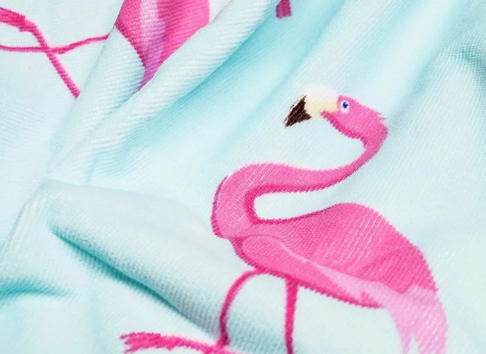 Ręcznik plażowy 72x146 duży Monica 01 Flamingi błękitny różowy mikrofibra 270g/m2 kąpielowy