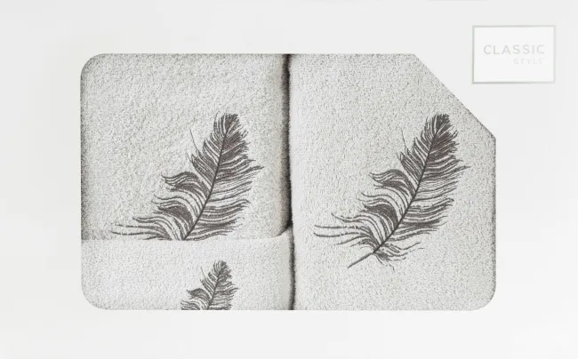 Komplet ręczników w pudełku 3 szt srebrny grafitowy piórka 380g/m2 Nadia Eurofirany