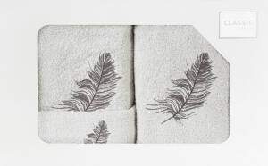 Komplet ręczników w pudełku 3 szt srebrny grafitowy piórka 380g/m2 Nadia Eurofirany