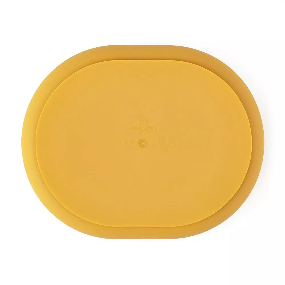 Talerzyk silikonowy z przegródkami  owalny żółty 6m+ PETITE&MARS