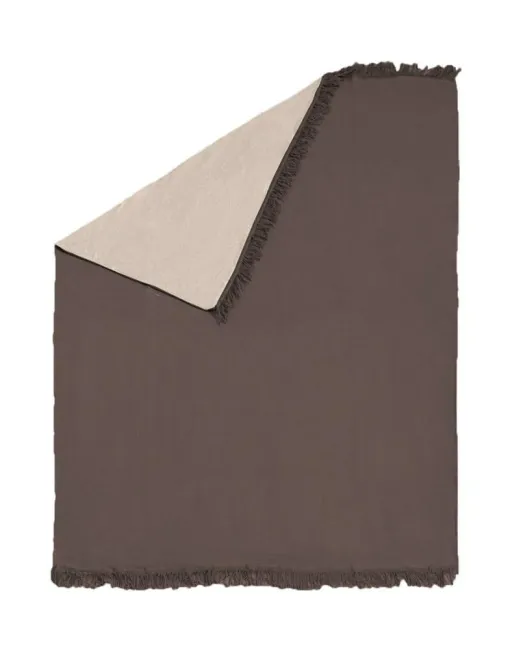 Koc bawełniany akrylowy 150x200 antybakteryjny 048 JB brązowy beżowy dwustronny z frędzlami jednobarwny