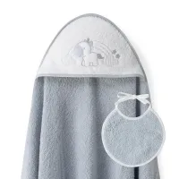 Okrycie kąpielowe 100x100 Jednorożec szary ręcznik z kapturkiem + śliniaczek bawełniany frotte