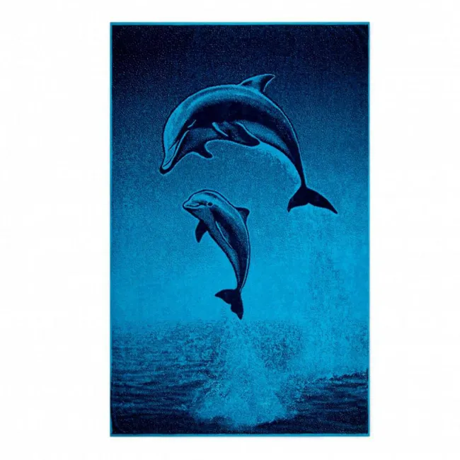 Ręcznik plażowy 100x160 Delfiny granatowy bawełniany frotte plaża 2 Zwoltex