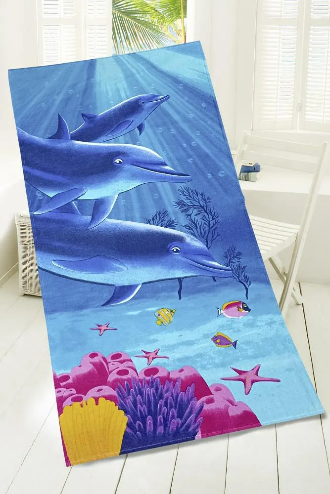 Ręcznik plażowy 75x150 Dolphins delfiny  niebieski Plaża 23