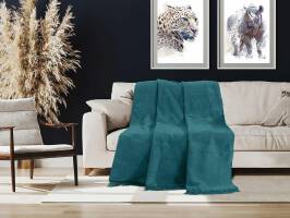 Koc bawełniany akrylowy 150x200 B484 turkusowy ciemny jednobarwny z frędzlami narzuta na łóżko 450g/m2