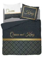 Pościel bawełniana 160x200 Queen and King Królowa i Król czarna złota Holland 3331 A