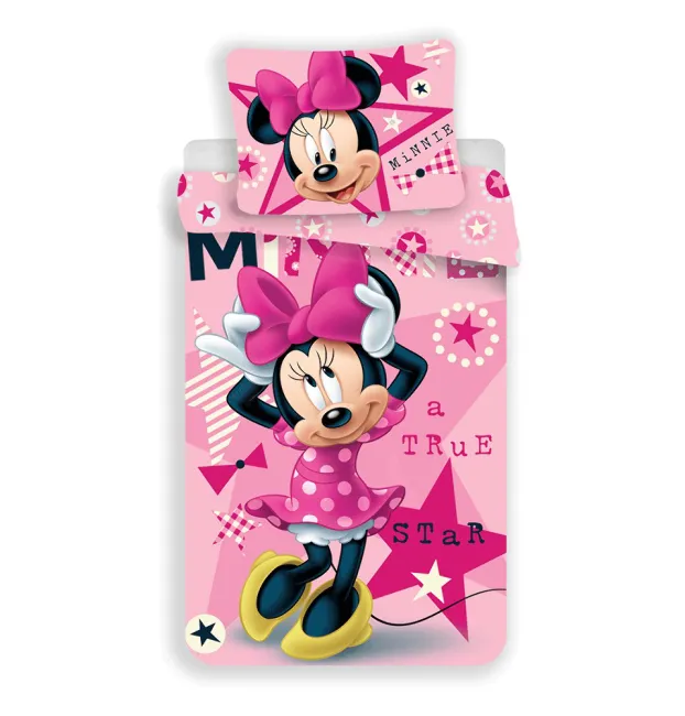 Pościel bawełniana 140x200 Myszka Mini 2697 Mickey Mouse różowa w gwiazdki poszewka 70x90