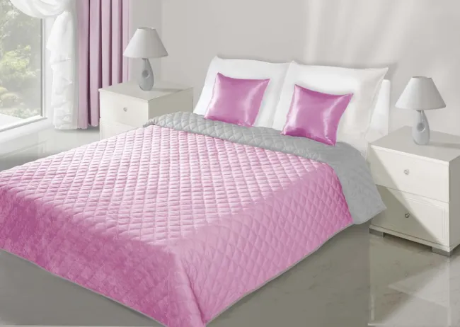 Narzuta na łóżko 220x240 Evita 06 różowa stalowa Eurofirany dwustronna