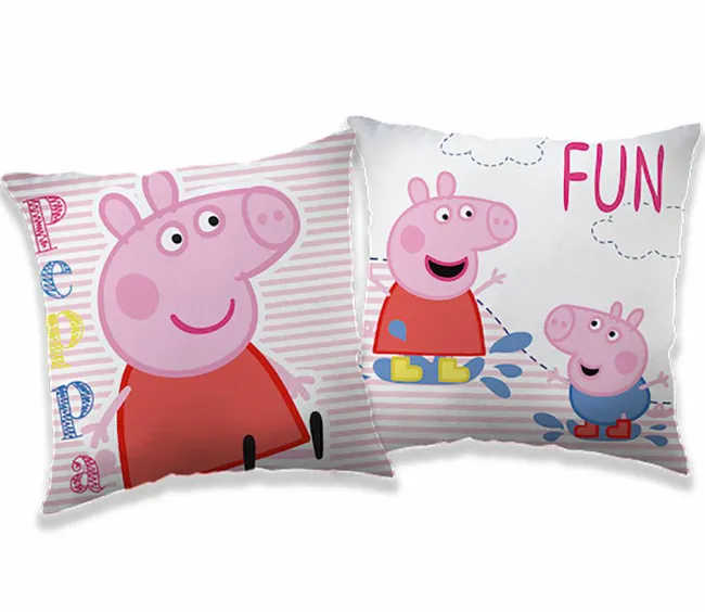 Poszewka dziecięca 40x40 3D Świnka Peppa Pig 4369 zabawa paseczki różowe