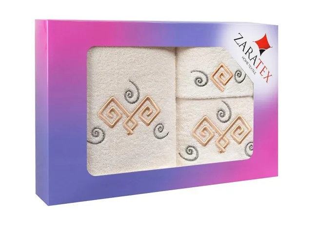 Komplet ręczników w pudełku 3 szt Labirynt ekri 30x50 50x90 70x140 400g/m2