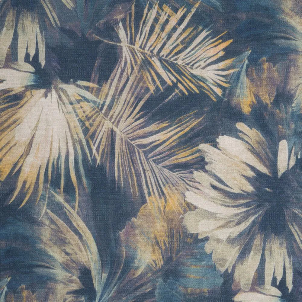 Pościel bawełniana 160x200 Leaves malowane kwiaty liście palmy granatowa beżowa dwustronna Eurofirany