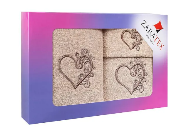 Komplet ręczników w pudełku 3 szt Love beżowy 30x50 50x90 70x140 400g/m2