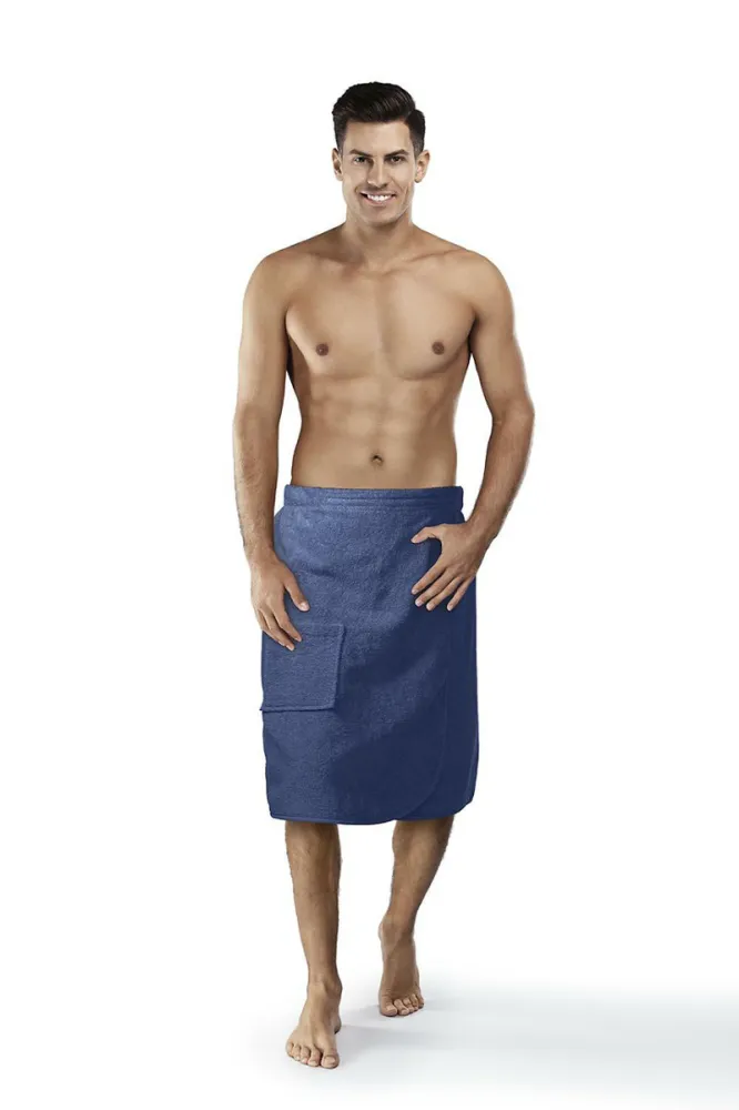 Ręcznik męski do sauny Kilt L/XL niebieski frotte bawełniany