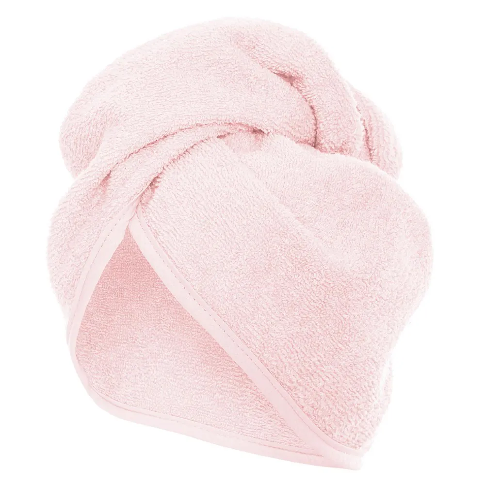 Turban kąpielowy 65x23 pudrowy frotte ręcznik do włosów na głowę