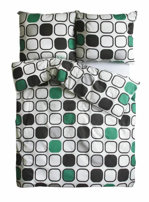 Pościel satynowa 160x200 Bonus 30 biała zielona czarna kwadraty 18478/1 Andropol