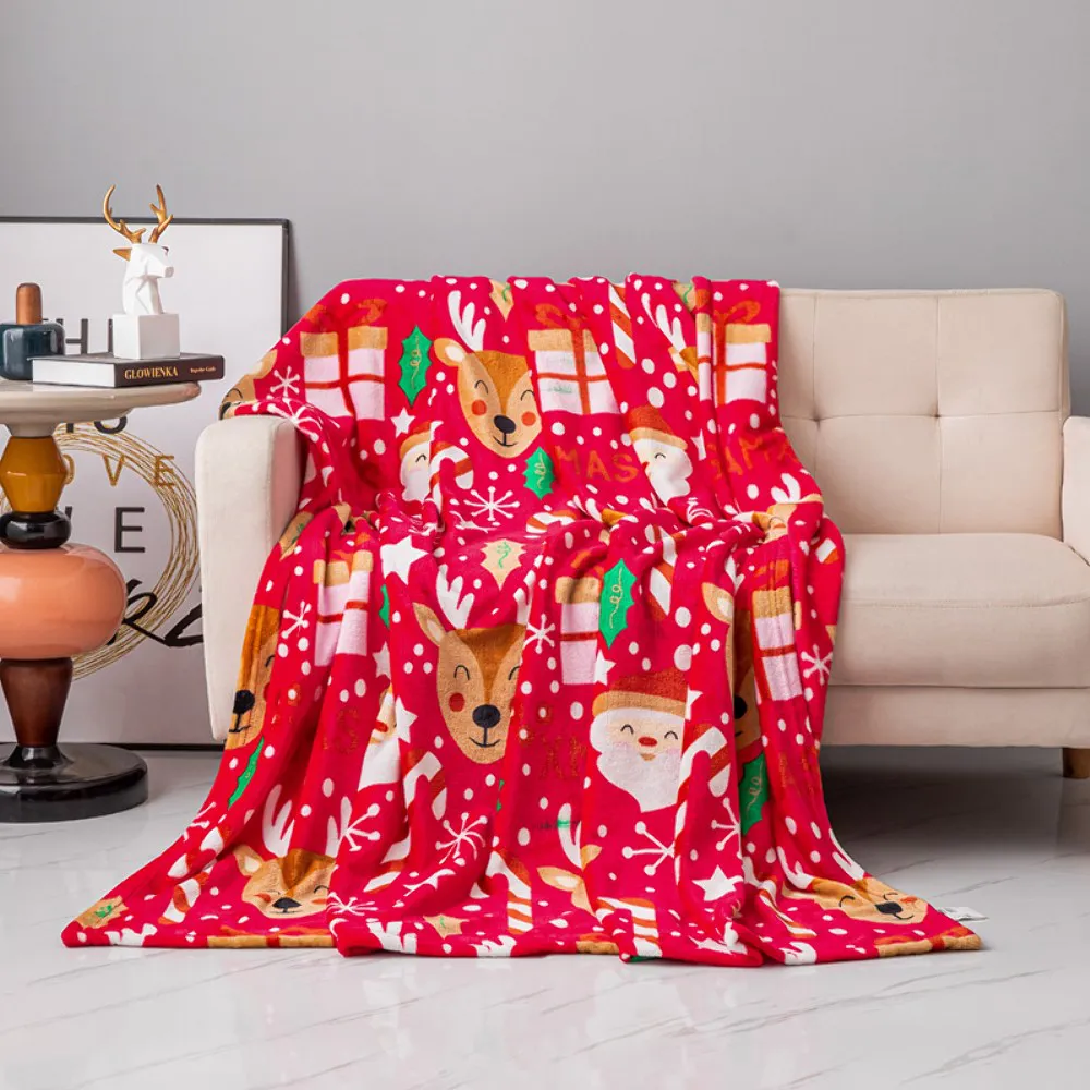 Koc narzuta 150x200 świąteczny czerwony mikołaje renifery prezenty Santa na łóżko