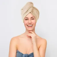 Turban kąpielowy 65x23 beżowy frotte new ręcznik do włosów na głowę