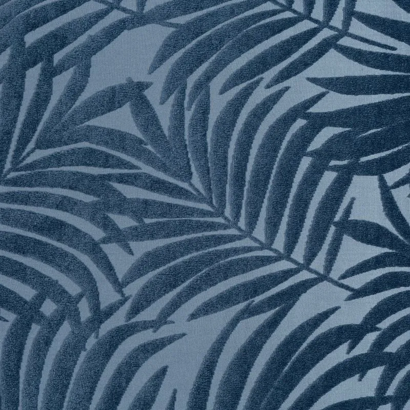 Zasłona 140x250 Livia niebieska ciemna z botanicznym wytłaczanym wzorem liści welwetowa gotowa na przelotkach Eurofirany