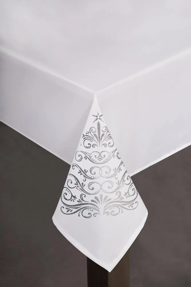 Obrus świąteczny 110x160 Eulalia biały srebrna choinka