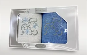 Komplet ręczników w pudełku 2 szt 70x140  Gift biały niebieski wzór 3 Frotex