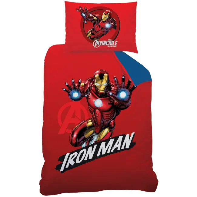 Pościel bawełniana 140x200 Avengers 7655 Kapitan Ameryka Iron Man granatowa czerwona poszewka 70x90