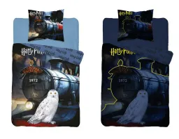 Pościel świecąca w ciemności 140x200 Harry Potter sowa pociąg 2733 bawełniana młodzieżowa HP 07 Fluo