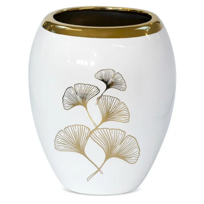 Wazon ceramiczny Ginko 1 20x15x25 biały złoty liście miłorzębu Eurofirany