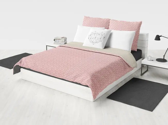 Narzuta na łóżko 200x220 Atlanta kremowa różowa dwustronna pikowana