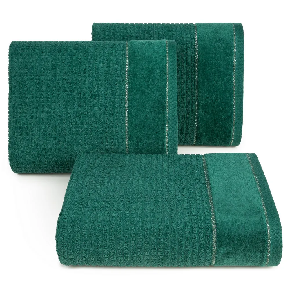 Ręcznik Glory 2 50x90 zielony ciemny z welurową bordiurą i srebrną nicią 500g/m2 frotte Eurofirany