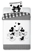 Pościel bawełniana 160x200 Myszka Mini Miki Minnie Mickey Mouse Friends kratka biała szara czarna dwustronna 7255