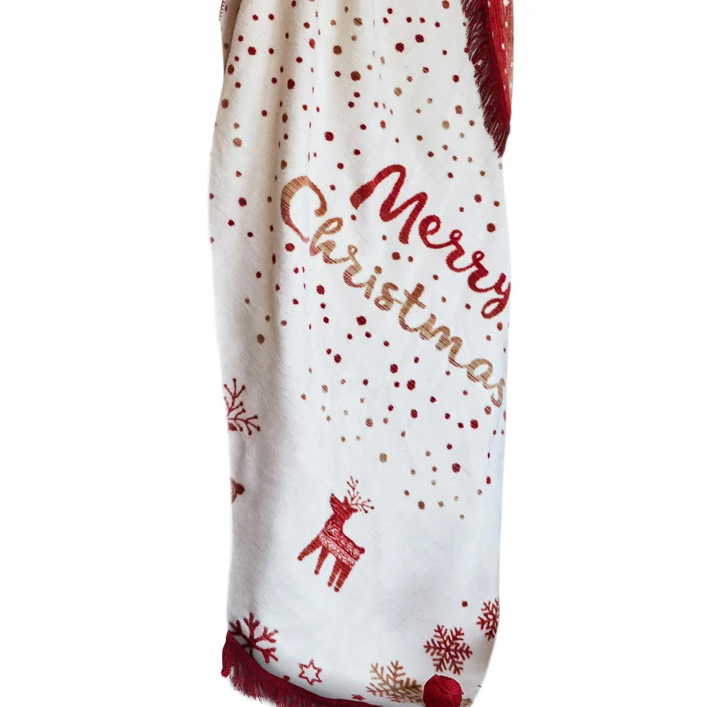 Koc bawełniany akrylowy 150x200 Świąteczny Merry Christmas czerwony kremowy 22154A