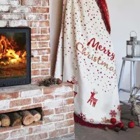 Koc bawełniany akrylowy 150x200 Świąteczny Merry Christmas czerwony kremowy 22154A Darymex