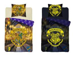 Pościel świecąca w ciemności 160x200 Harry Potter herb Hogwarts 2689 bawełniana młodzieżowa HP 05 Fluo