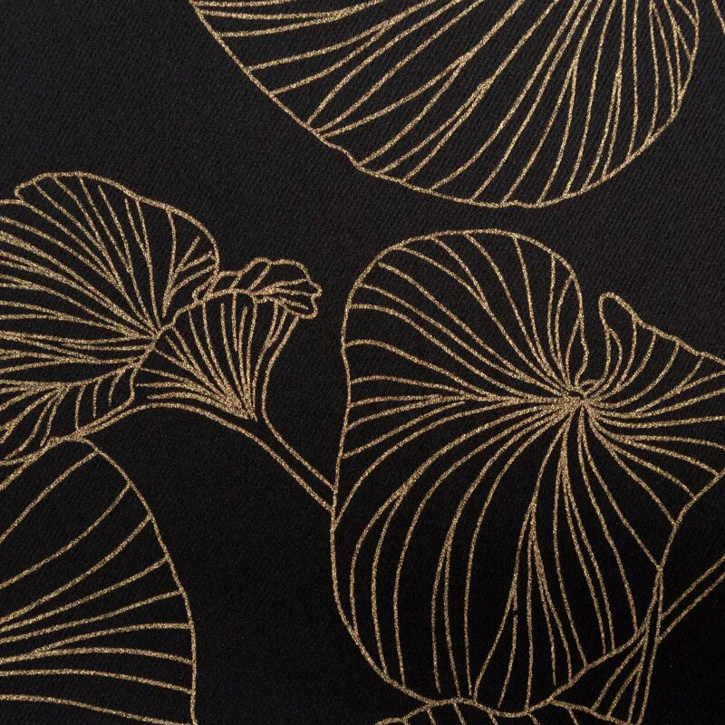 Zasłona 140x250 Marigold gotowa na        przelotkach z tkaniny zaciemniającej z nadrukiem złotych liści lilii wodnej Eurofirany