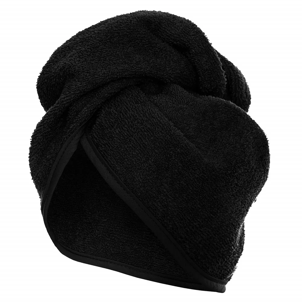Turban kąpielowy 65x23 czarny frotte ręcznik do włosów na głowę