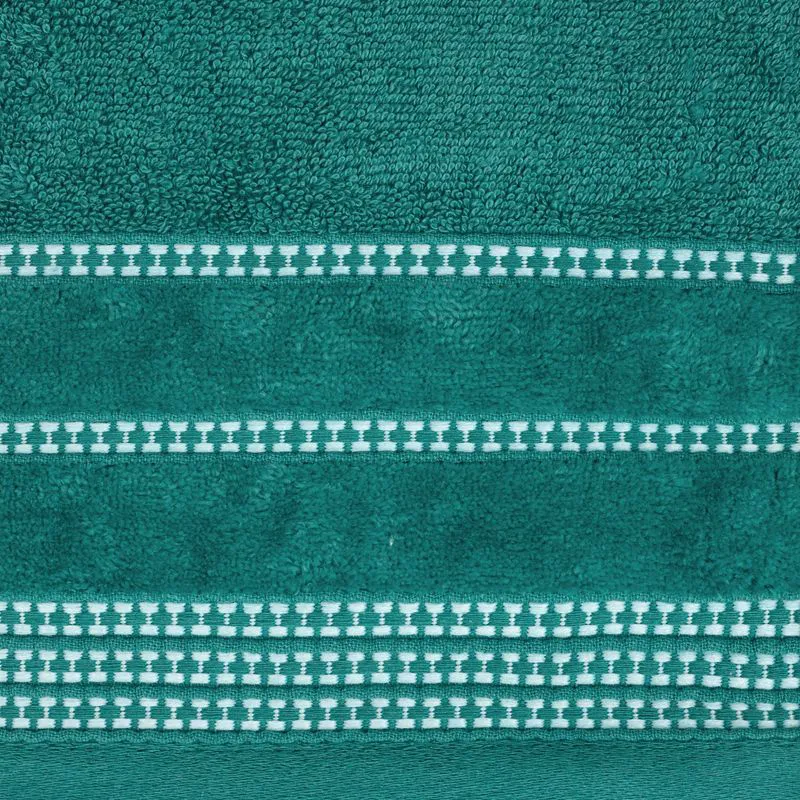 Ręcznik 30x50 Amanda  turkusowy ciemny z ozdobną welurową bordiurą w pasy frotte 500 g/m2 Eurofirany