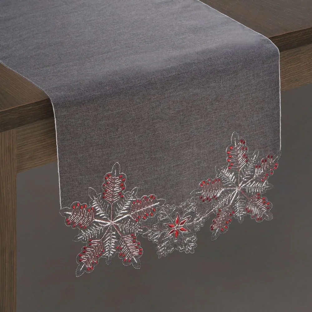 Obrus bieżnik świąteczny 40x180 Samir stalowy śnieżynki Eurofirany