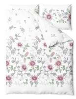 Pościel bawełniana 220x200 Passiflora kwiaty biała szara różowa kolorowa bawełna 2