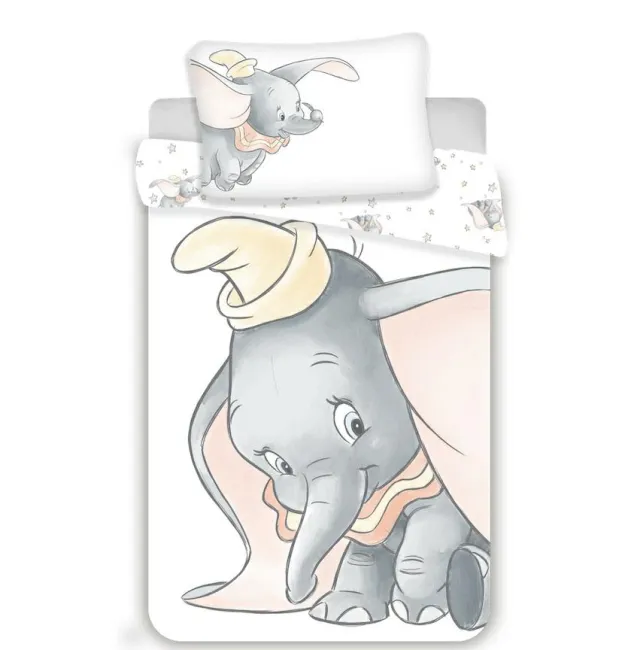 Pościel bawełniana 100x135 Słonik Dumbo 6717 słoń szary słodki do łóżeczka