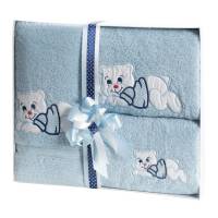 Komplet ręczników 3szt T/0347 Baby 39 Miś niebieski w pudełku zestaw upominkowy na prezent dziecięcy Eurofirany