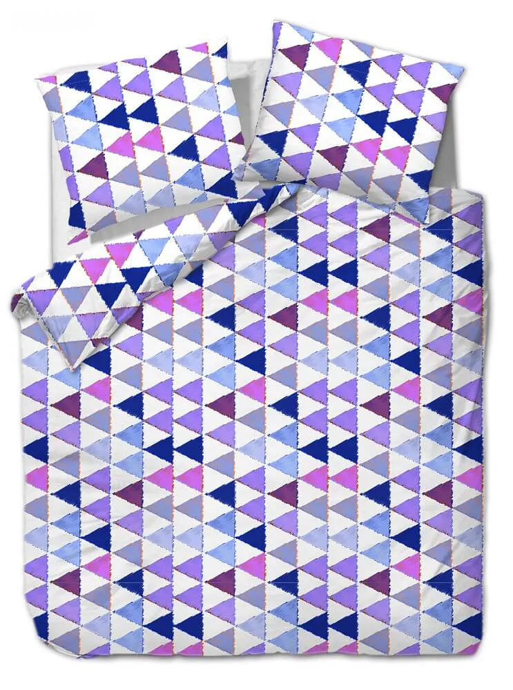 Pościel flanelowa 160x200 31448/2 fioletowe niebieskie trójkąciki