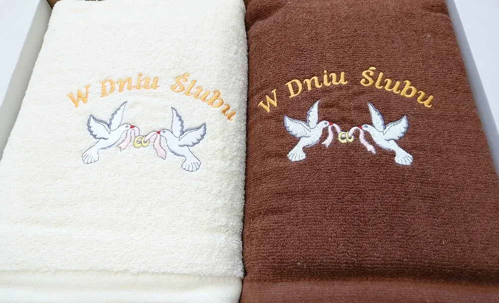 Komplet ręczników Wenus Frotte 2 szt. 70x140  W Dniu Ślubu Krem + Brąz 3938
