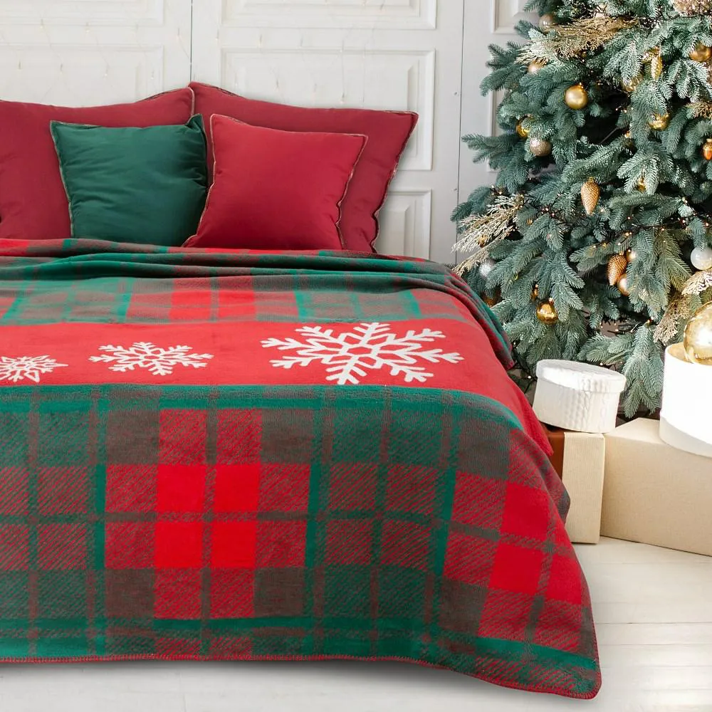Koc świąteczny 150x200 Santa czerwony     zielony bawełniany akrylowy Eurofirany