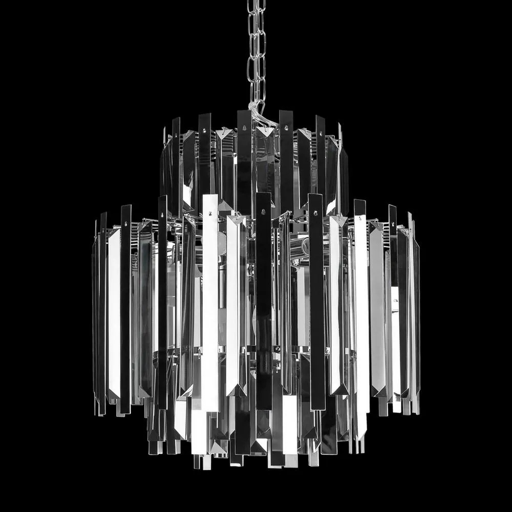 Lampa wisząca sufitowa Dorothy 50x40 dekoracyjna srebrna z metalowych i kryształowych elementów do salonu sypialni styl nowoczesny klasyczny glamour