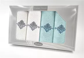 Komplet ręczników w pudełku 4 szt Gift biały aqua wzór 3 Frotex