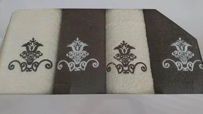 Komplet ręczników w pudełku 4 szt VIVA kremowy brązowy wzór nr 2